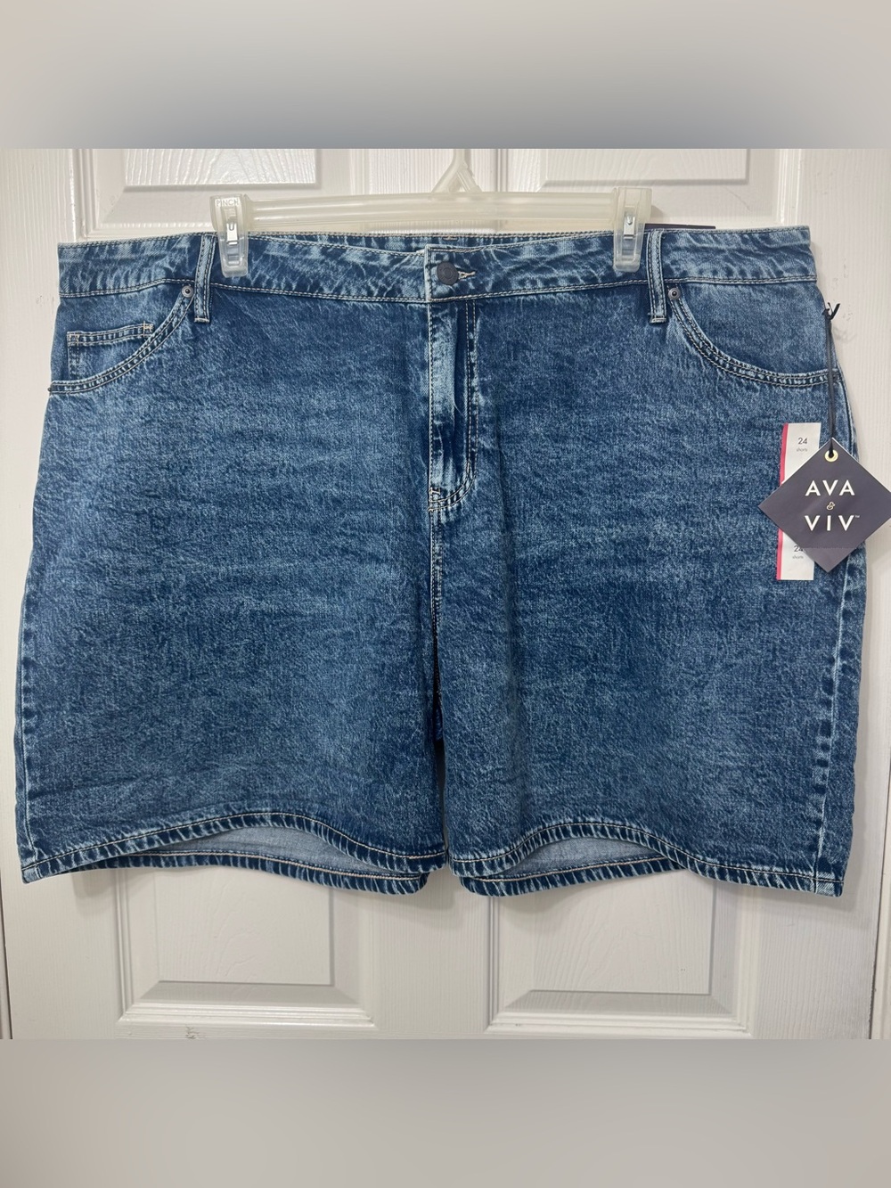 Ava & Viv Midi High Waist Shorts Women’s Plus Size 24 Blue Denim Relaxed Fit NWT